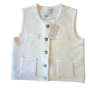 Joie Ivory‎ Textured Knit Button Sweater Vest Top Cozy Layer Women's size Large
